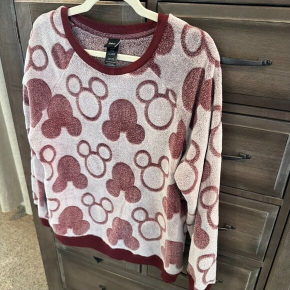 Disney Mickey Mouse Maroon & Cream Fleece Sweatshirt Women's Pullover XL - Picture 4 of 8